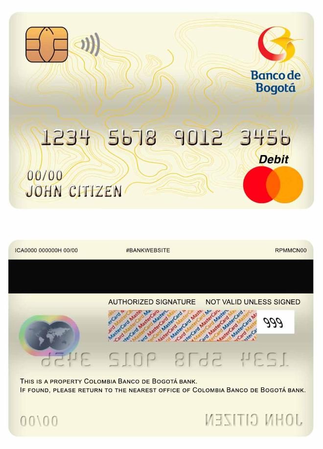 Colombia Banco de Bogotá bank master debit card